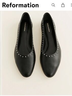 Reformation Maren Ballet Flat Shoes Sz 7.5 Black Soft Leather Studded Classic